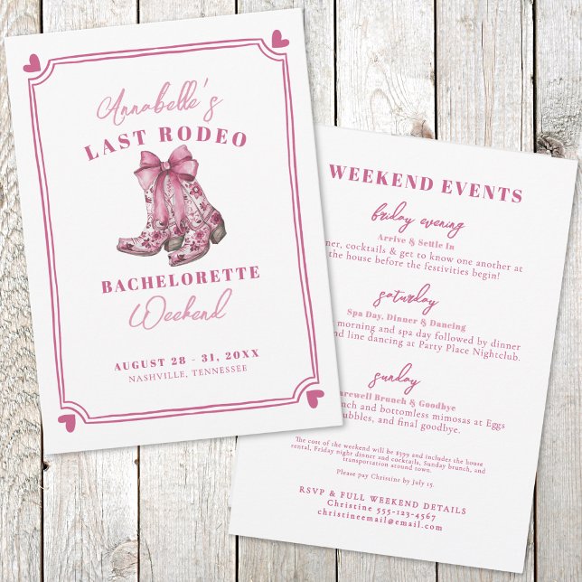 Invitación Despedida de soltera del último rodeo rosa (Pink Nash Bash Last Rodeo Bachelorette Party Invitation )