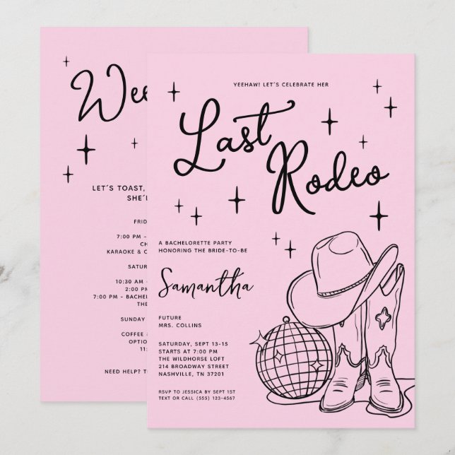 Invitación Despedida de soltera disco rosa caprichosa último  (Anverso / Reverso)