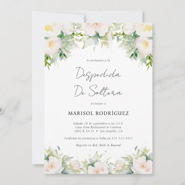 Invitación Despedida de Soltera Ducha Española de Novias (Anverso)