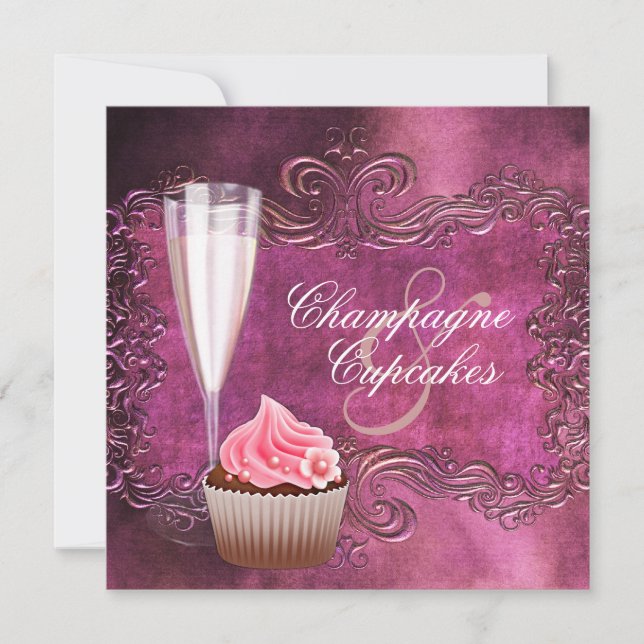Invitación Despedida de soltera elegante con champán y pastel (Anverso)