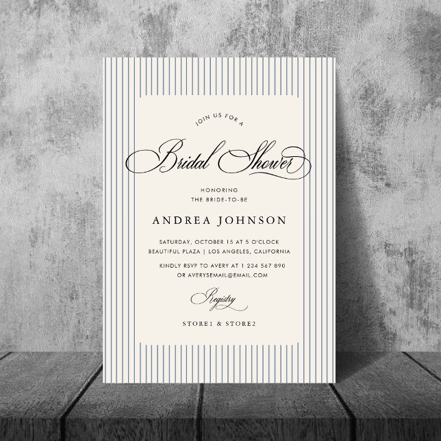 Invitación Despedida de soltera Elegante de rayas azules en e (Subido por el creador)