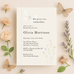 Invitación Despedida de Soltera Elegante Mariposas Flores Sil