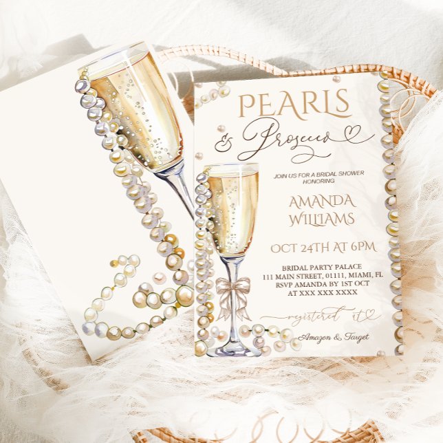 Invitación Despedida de soltera elegante Perlas y Prosecco (Subido por el creador)
