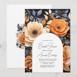 Invitación Despedida de soltera en azul marino, naranja quema