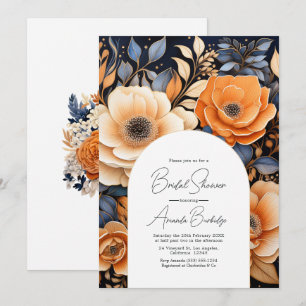 Invitación Despedida de soltera en azul marino, naranja quema