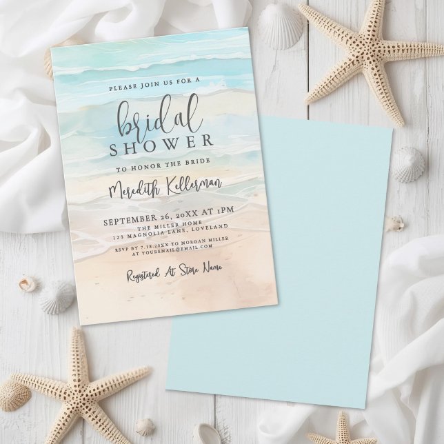 Invitación Despedida de soltera en la playa con acuarelas (Watercolor Beach Bridal Shower Invitation)