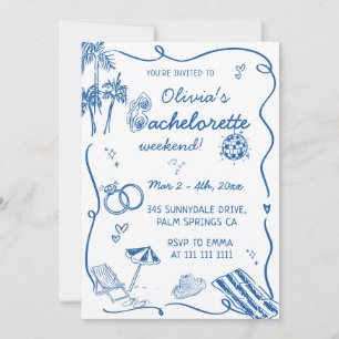 Invitación Despedida de soltera en la playa costera dibujada