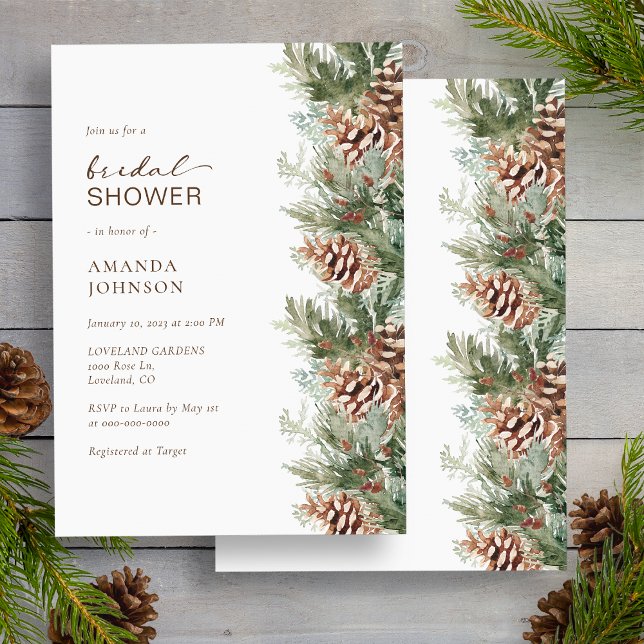 Invitación Despedida de Soltera en Vacaciones de Invierno (White Pine Evergreen Winter Holiday Bridal Shower Invitation by Painted Paperie
)