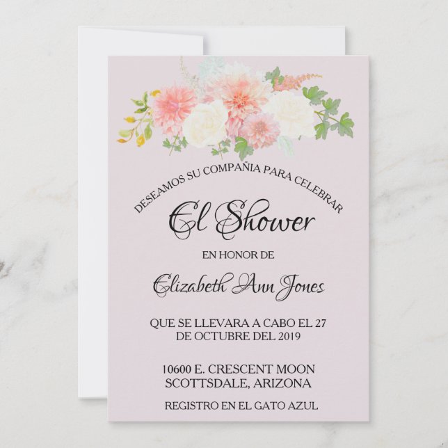 Invitación Despedida de Soltera Española con Floral Rosa Clar (Anverso)