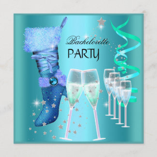 Invitación Despedida de soltera Fiesta Azul Teal Boot Champán