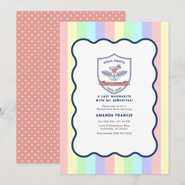 Invitación Despedida de Soltera Final Fiesta Margarita Preppy (Anverso / Reverso)