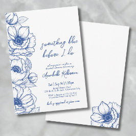 Invitación Despedida de Soltera Floral Azul Algo Azul con Fan
