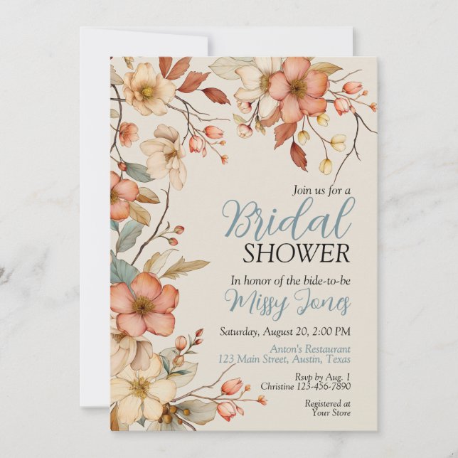 Invitación Despedida de soltera floral boho (Anverso)
