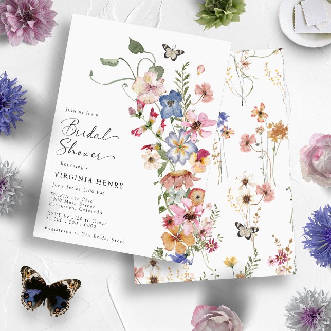 Invitación Despedida de Soltera Floral Boho Elegante (Colorful Butterful Wildflower Boho Floral Elegant Bridal Shower Invitation
)