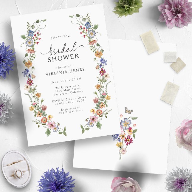 Invitación Despedida de soltera floral colorida (Colorful Wildflower Wreath Floral Bridal Shower Invitation
)