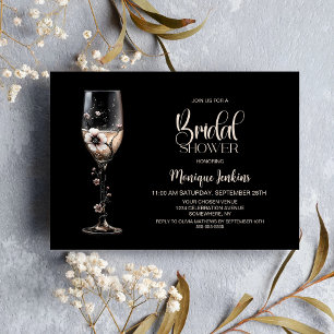 Invitación Despedida de soltera floral con copa de champán