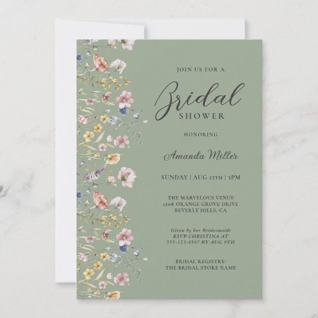 Invitación Despedida de soltera floral con flores silvestres  (Anverso)