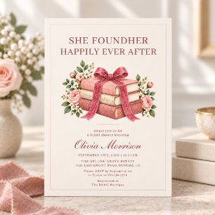 Invitación Despedida de Soltera Floral con Lazo Rosa Happily