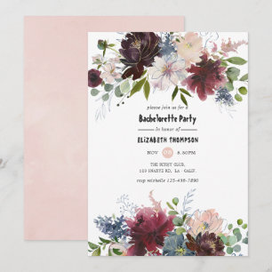 Invitación Despedida de soltera floral de Borgoña y rubor