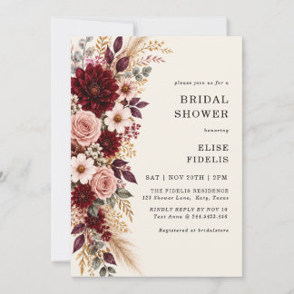 Invitación Despedida de soltera floral de hierba de Pampas co