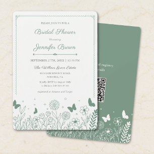 Invitación Despedida de soltera floral de jardín en verde sal