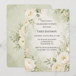 Invitación Despedida de soltera floral de marfil verde salvia