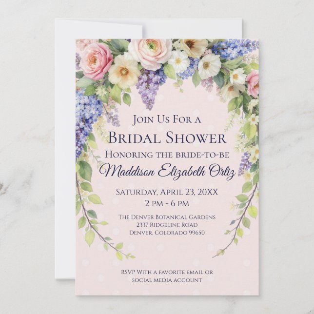 Invitación Despedida de soltera floral de primavera (Anverso)