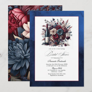 Invitación Despedida de soltera floral de vino burgundy y nav