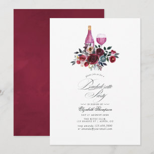 Invitación Despedida de soltera floral de vino tinto y azul m