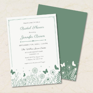 Invitación Despedida de soltera floral en verde salvia de Cot