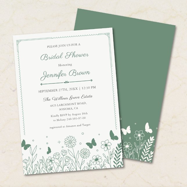 Invitación Despedida de soltera floral en verde salvia de Cot (Subido por el creador)
