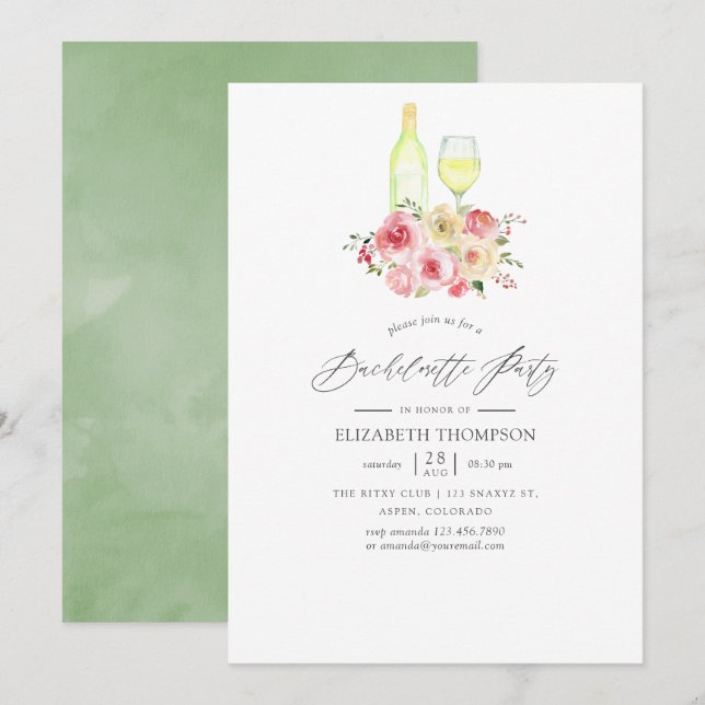Invitación Despedida de soltera floral pastel rosa y amarillo (Anverso / Reverso)