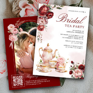 Invitación Despedida de soltera floral rosa con tono burgundy