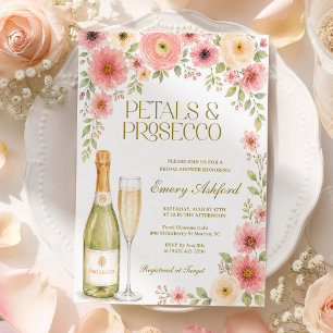 Invitación Despedida de soltera floral rosa Pétalos y Prosecc