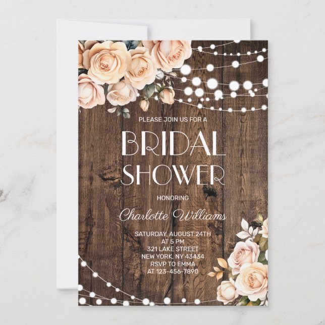 Invitación Despedida de Soltera Floral Rosa Sonrojado (Anverso)