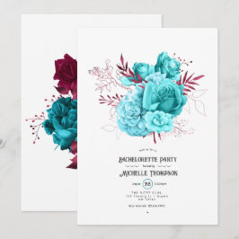 Invitación Despedida de soltera floral verde azulado y burgun