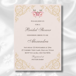 Invitación Despedida de Soltera Floral Vintage Rosa Polvorien