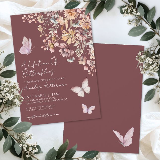 Invitación Despedida de Soltera Flores Silvestres Mariposas (Butterfly Wildflowers Bridal Shower Invitation )