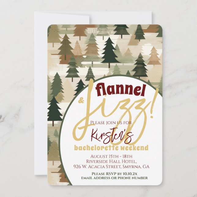 Invitación Despedida de Soltera Franela y Burbujas Rústico Bo (Anverso)
