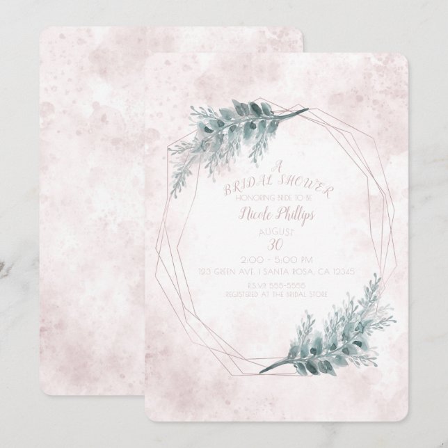 Invitación Despedida de soltera geométrica botánica glamurosa (Anverso / Reverso)