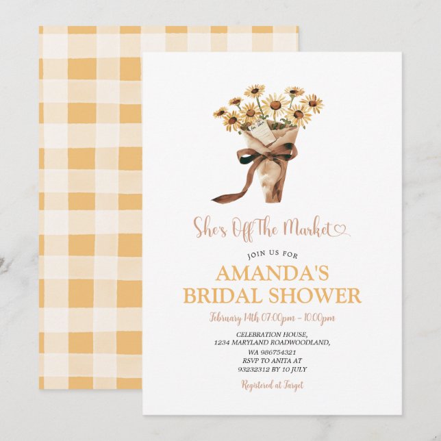 Invitación Despedida de Soltera Girasoles Rústicos Fuera del  (Anverso / Reverso)