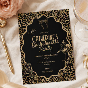 Invitación Despedida de Soltera Glam Black & Gold Estampado d