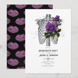 Invitación Despedida de soltera gótica con rosas púrpuras vin