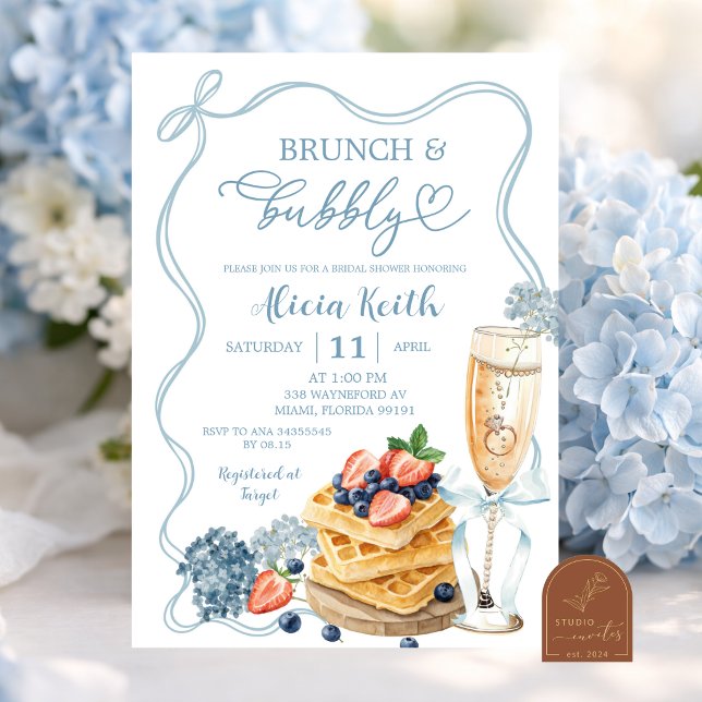 Invitación Despedida de soltera Hydrangea Lazo Coqueta Azul (Subido por el creador)
