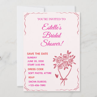 Invitación Despedida de soltera ilustrada en rosa y blanco