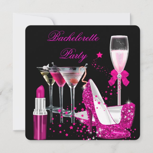 Invitación Despedida de soltera Labial rosa Champán Tacones (Anverso)