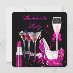 Invitación Despedida de soltera Labial rosa Champán Tacones