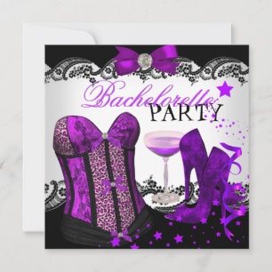 Invitación Despedida de soltera Leopard Morado Corsé Champagn