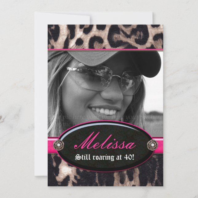 Invitación Despedida de soltera Leopardo Flor Joya Rosa 2 (Anverso)