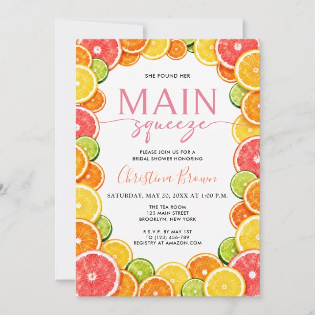 Invitación Despedida de Soltera Main Squeeze Citrus (Anverso)